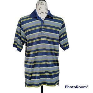 Adidas Men's Polo Shirt with Horizontal Stripes - Size Medium
